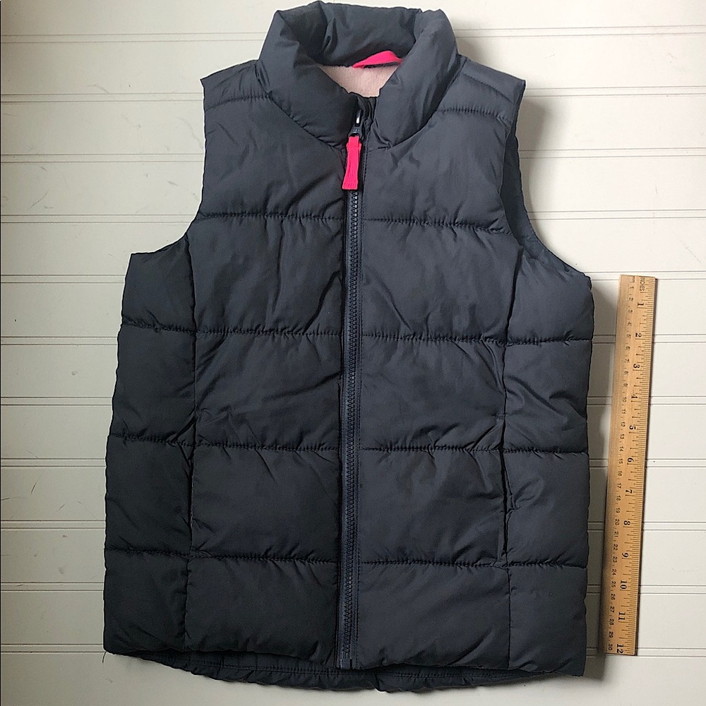 Old Navy gray Quilted Puffer Vest with Pink Zip Pull